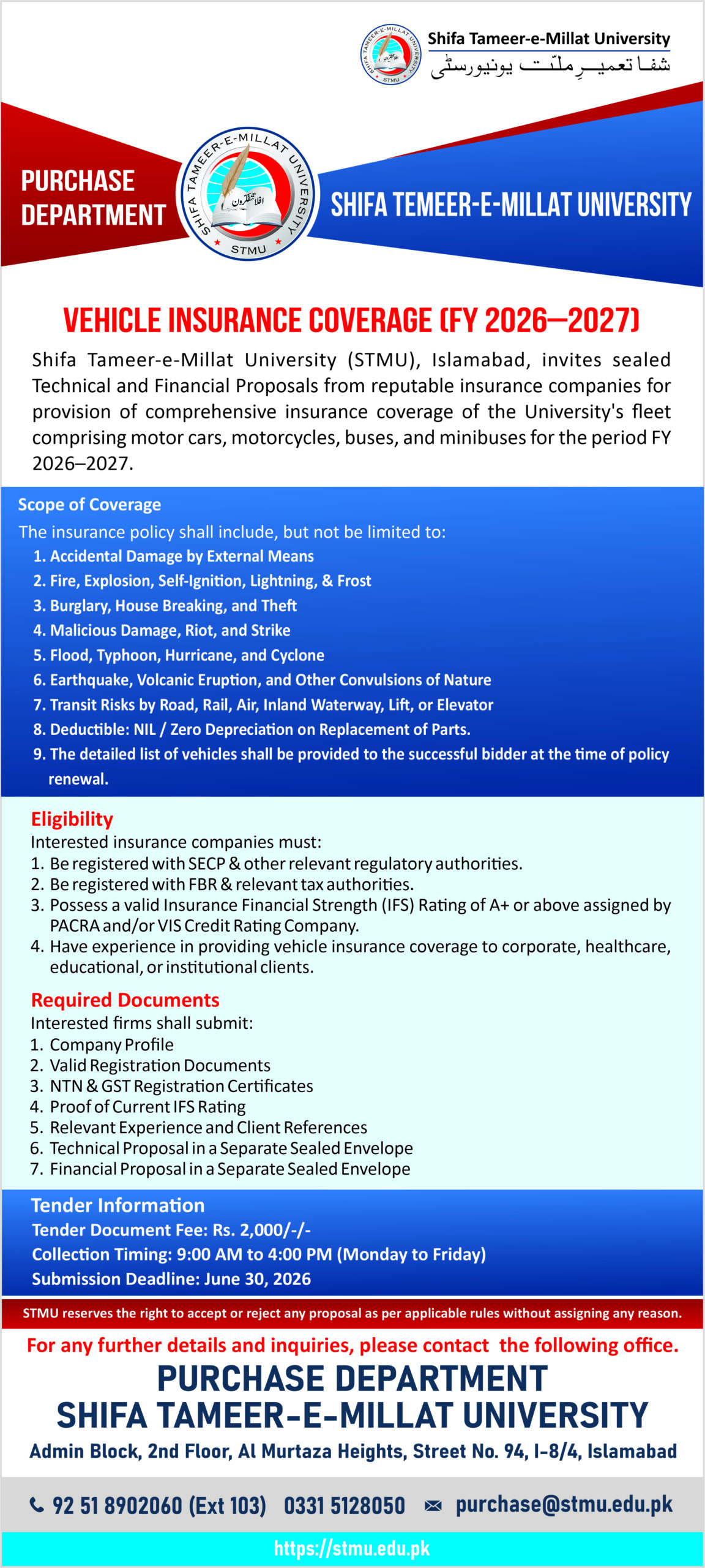 Tender Notice for Vehicle Insurance Coverage Fy 2026–2027 June 2026 scaled