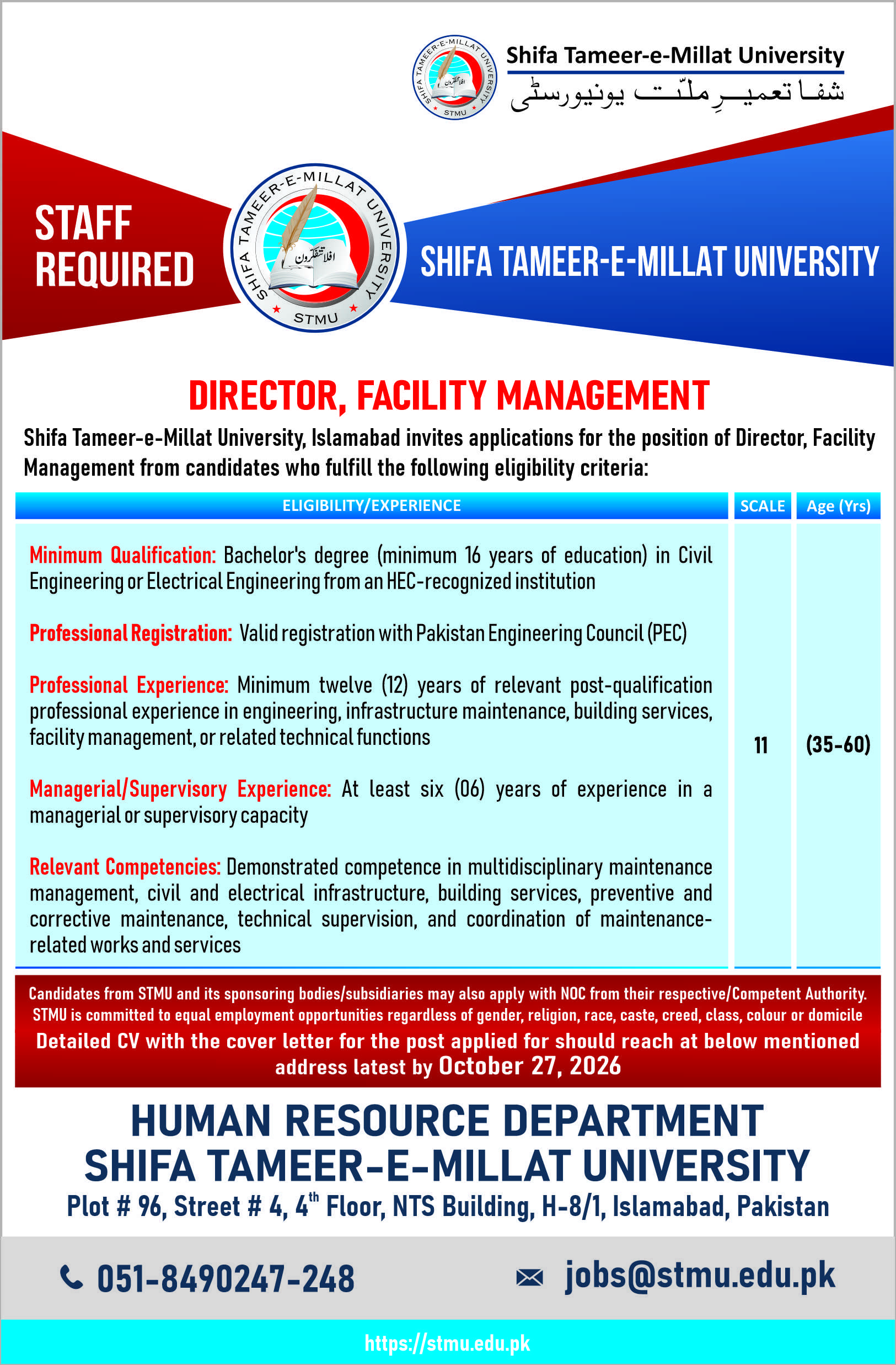 Ad for Director Facility Management October 2026